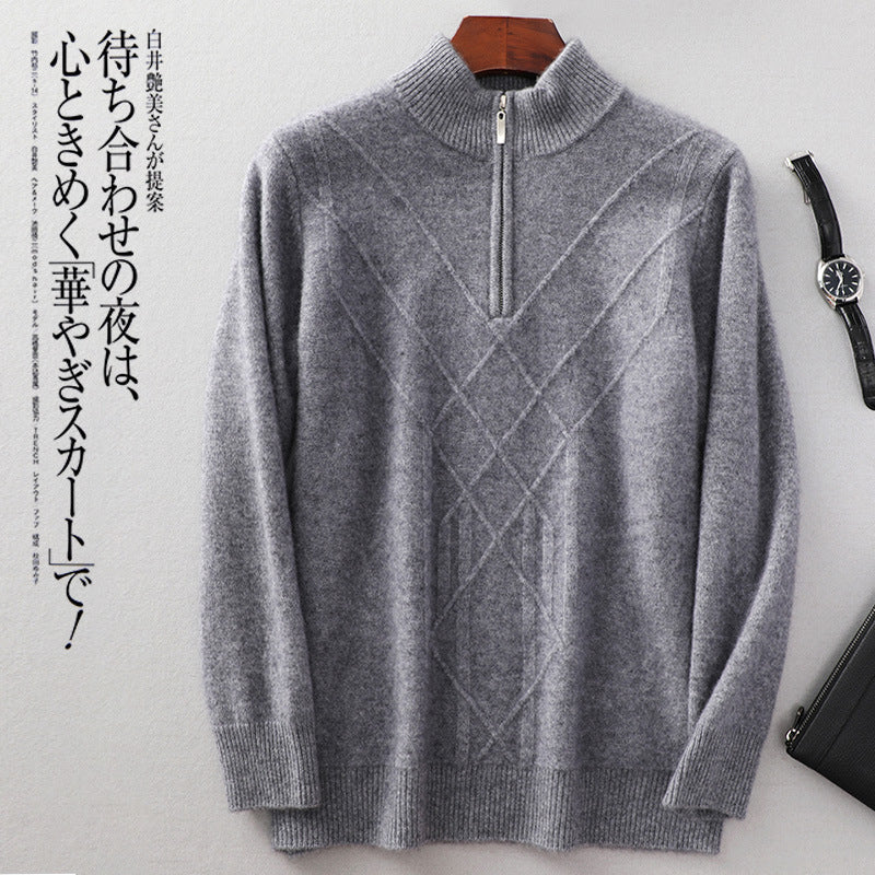 New Half-turtleneck Cashmere Sweater Men's Zipper Sweater Solid Color Knitted Sweater Long-sleeved Sweater Men's Knitted Base Shirt for Men