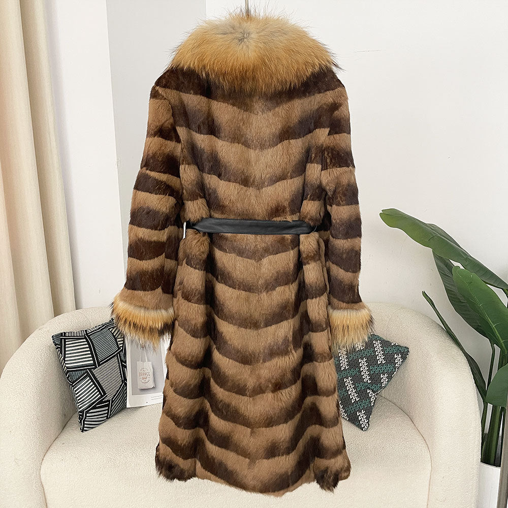 Winter 2025 New Style Raccoon Fur Collar Rabbit Fur All-In-One Fashionable Long Fur Slimming Look Style Outwear Jacket