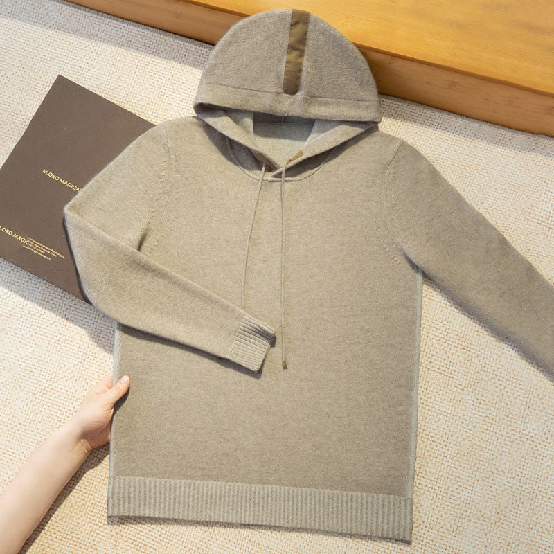 Cashmere Sweater for Men 100% Pure Cashmere Autumn and Winter New Two-Color Thickened Long-Sleeved Knitted Sweater Jacket Hoodie