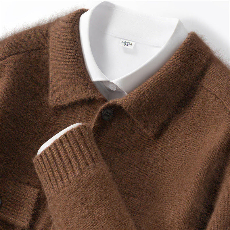100% Pure Cashmere Cardigan Autumn and Winter Men's Lapel Bottoming Shirt Middle-Aged Business Casual Single-Breasted Jacket Ready for Sale