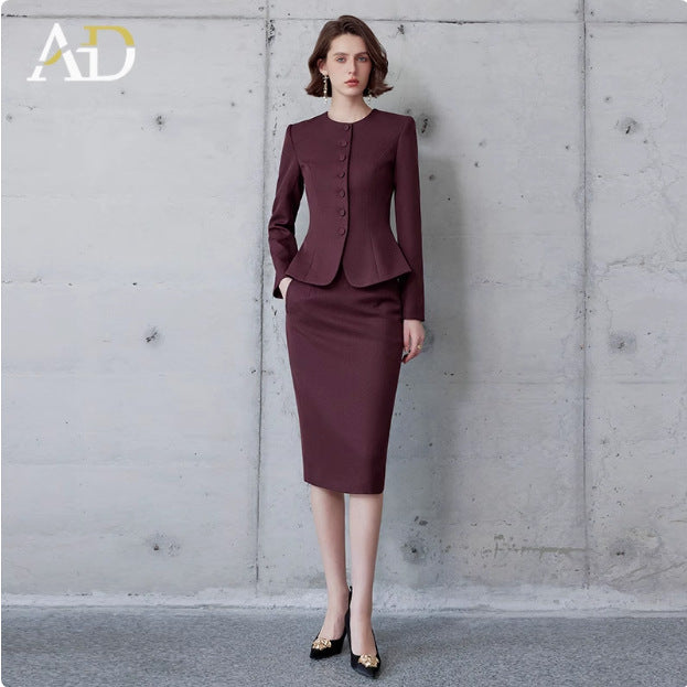 AD Ancora Red Suit Jacket Female Temperament Socialite High Sense Slim-fit Crewneck suit Workplace Commuter Two-piece Set