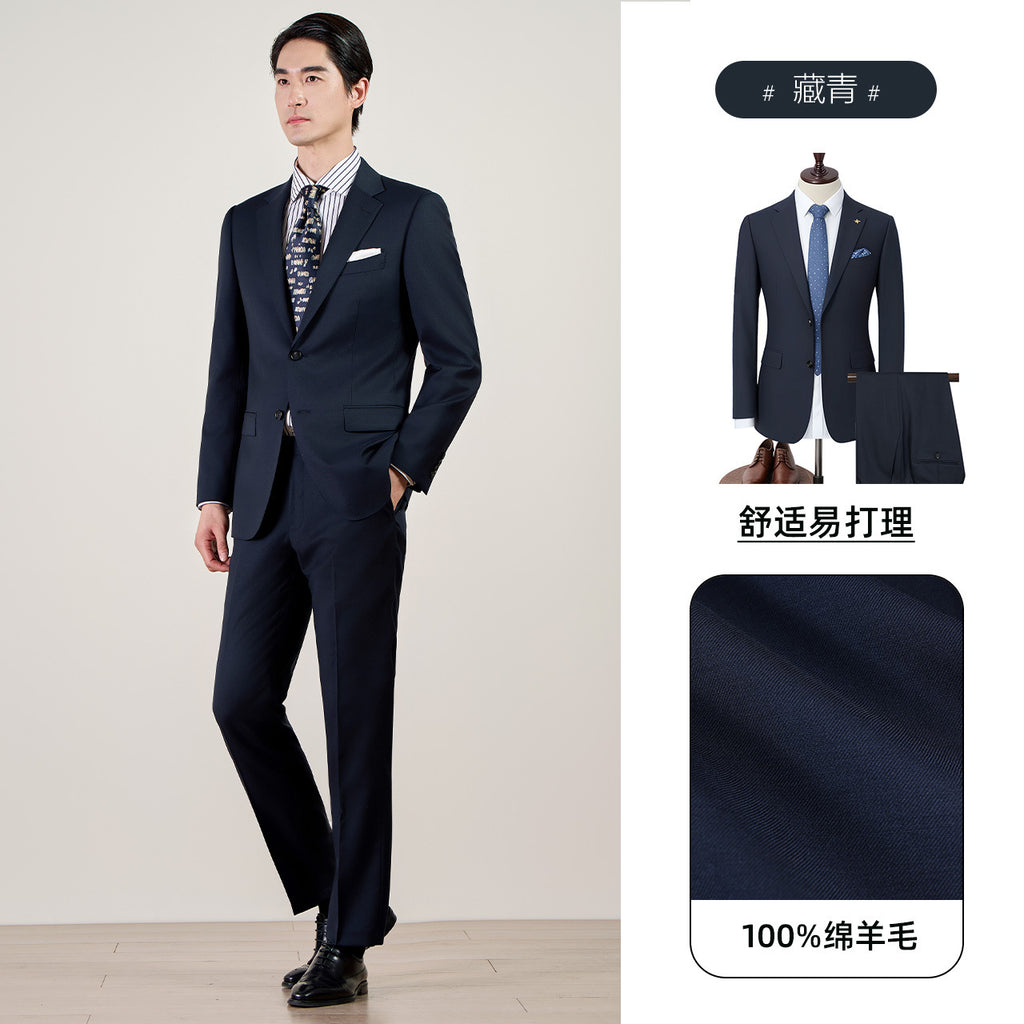 Machine Washable Semi-linen Lined Suit suit Men's High-end Business Dress 100% Wool Suit Men's Pure Wool Jacket