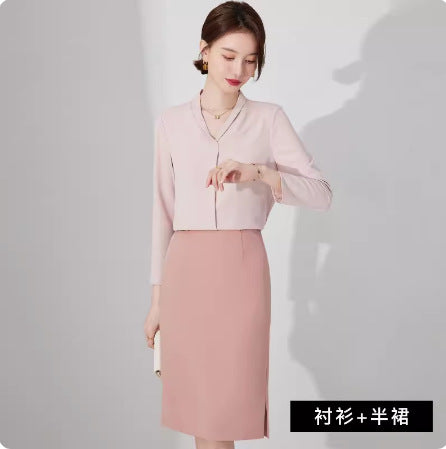 Spring and Autumn New Pink Elegant Goddess Fan Professional Suit Fashion Collarless Broadcasting Host Dress Dress