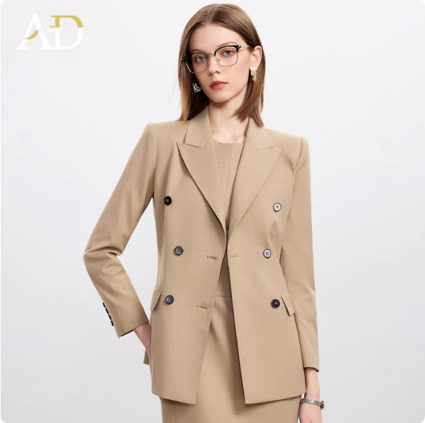 Ad Wool Suit Women's Autum 2025 New Popular High-End Business Wear Two-Piece Khaki Long-Sleeved Suit