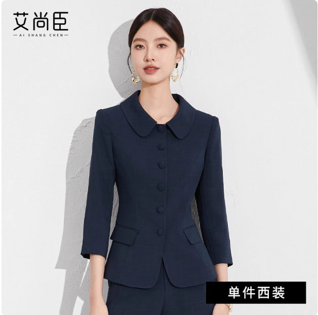 Spring and Autumn Fashionable Small Lasel navy blue Suit suit Slim-fit Slimming Retro Style Teachers' Professional Wear Formwork