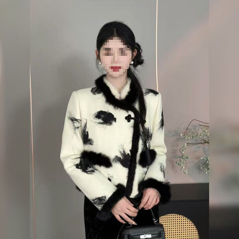 Elegant Fashion Women's Winter Short Wool Coat All-match Western Style Overskirt Retro New Chinese Style suit