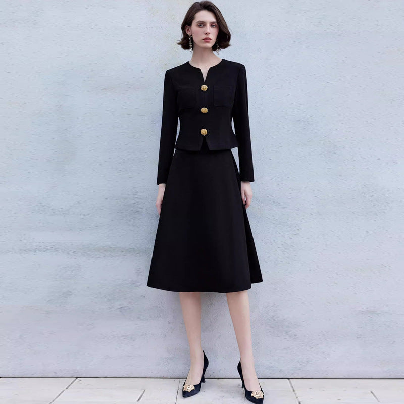 AD High-grade Sense Small V-neck Suit Dress Women's 2025 New Short Jacket Waist Suit Skirt Two-piece Autumn