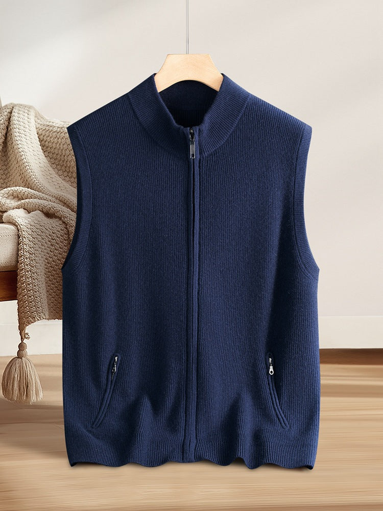 100 Pure Cashmere Sweater Vest for Men Thick Zipper Vest with Pocket Urban Commuter Knitted Vest for Men