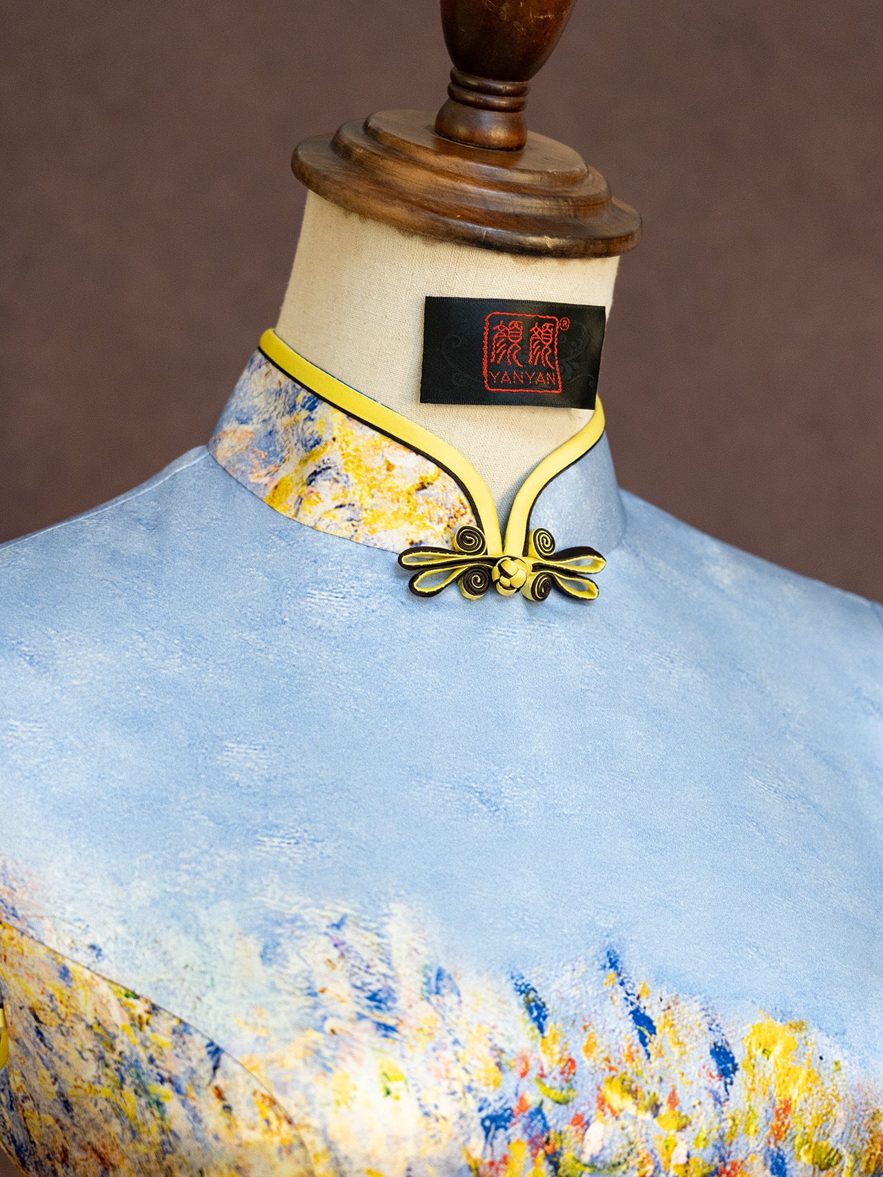 Hand-Painted Original Silk Cheongsam by Yan Yan, Custom-Made with the Tree of Life Design, Elegant Evening Cheongsam
