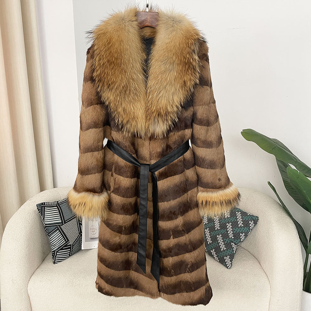Winter 2025 New Style Raccoon Fur Collar Rabbit Fur All-In-One Fashionable Long Fur Slimming Look Style Outwear Jacket