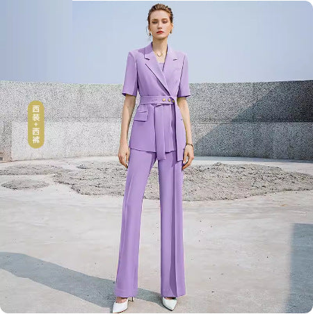 Summer Short-sleeved High-end Fashion Suit suit Temperament Female President Double-breasted Suit Pants Professional Business Dress