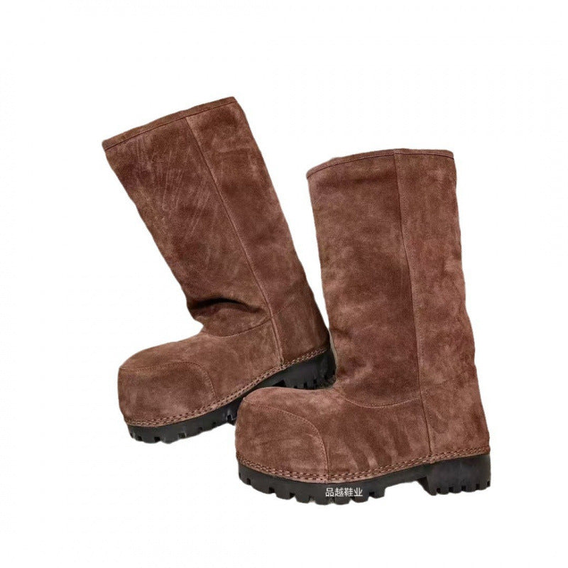European and American 2024 New High-Definition Winter Anti-Fur High-Top Fur Snow Boots Large-Toe Boots Thick-Soled Fashion Boots