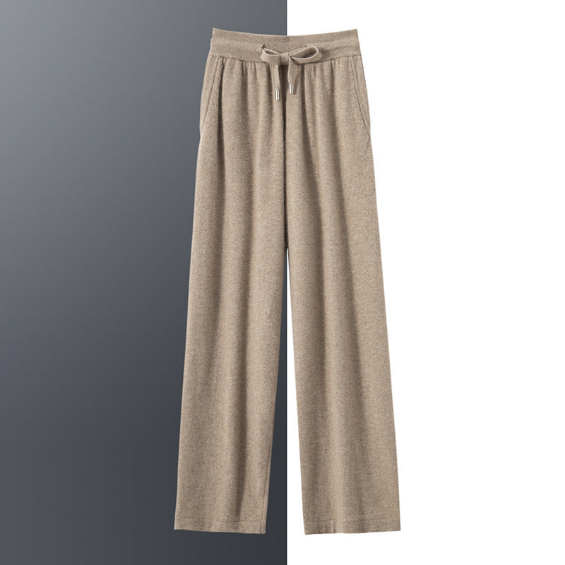 Cashmere sweater casual pants men's 100% pure cashmere autumn and winter New thickened high waist warm outer wear straight pants