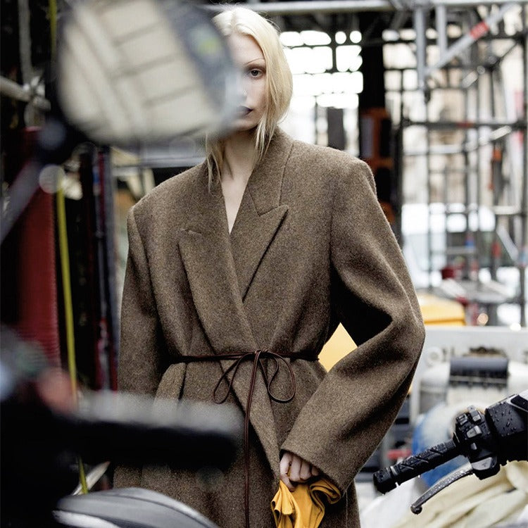 Row Wind Show Wool Coat Women's 24ss Autumn and Winter Wide Version Lengthen Minimal Woolen Coat