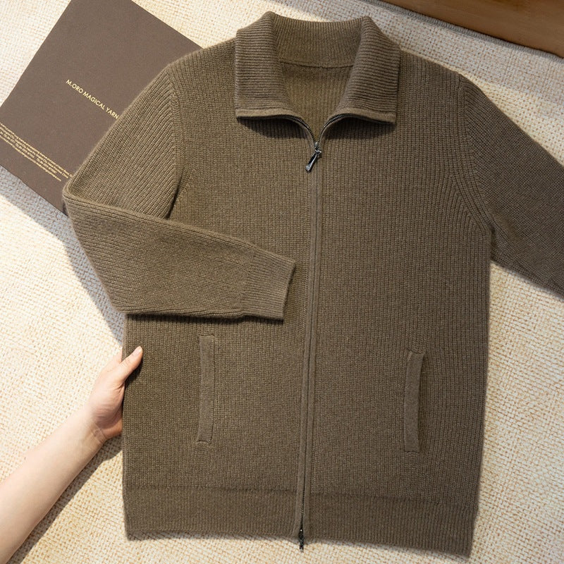 New Style Half-High Collar Long-Sleeve Zip-Up Autumn and Winter Pure Cashmere Ribbed Knit Cardigan Men's Jacket