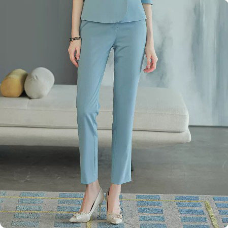 Spring and autumn three-quarter sleeve blue V-neck fashionable elegant women's business wear suit Beauty Salon reception work clothes formal wear