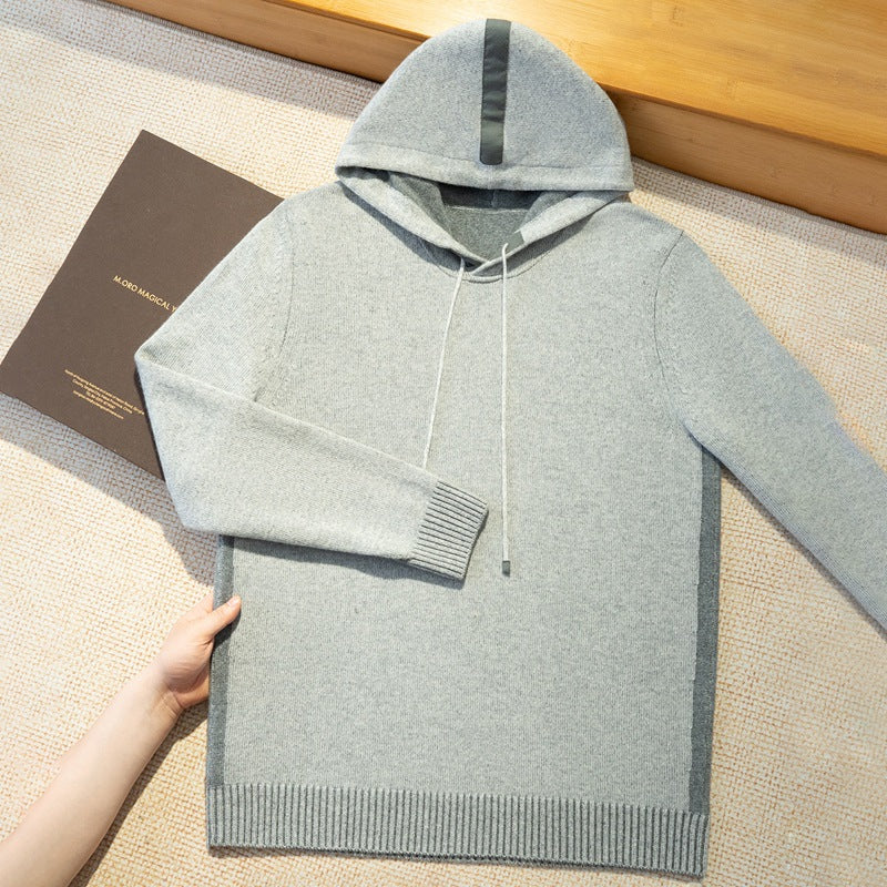 Cashmere Sweater for Men 100% Pure Cashmere Autumn and Winter New Two-Color Thickened Long-Sleeved Knitted Sweater Jacket Hoodie