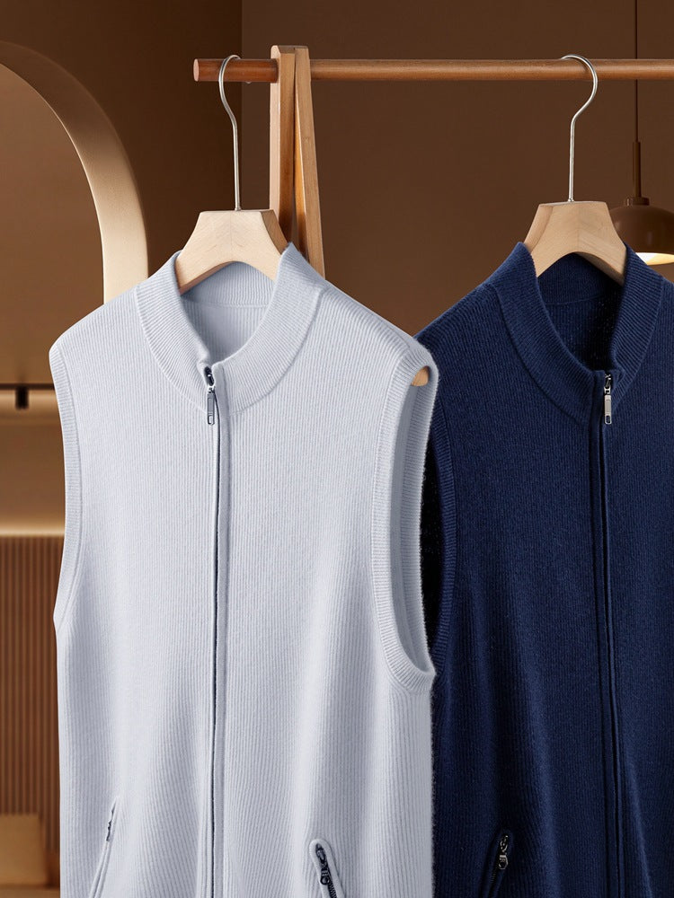 100 Pure Cashmere Sweater Vest for Men Thick Zipper Vest with Pocket Urban Commuter Knitted Vest for Men