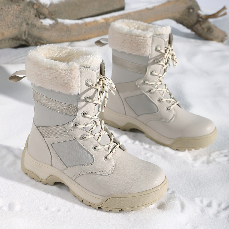Winter Snow Boots Plush Warm Cotton Shoes Wear-Resistant Sports Outdoor High-Top Lace-Up Women's Boots Cross-Border Large Size Outdoor Shoes