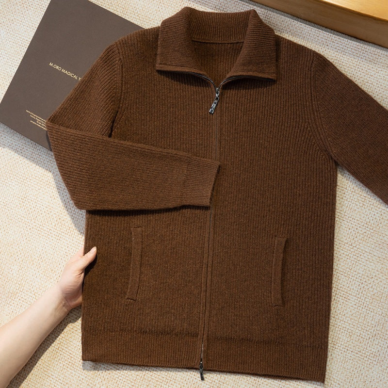 New Style Half-High Collar Long-Sleeve Zip-Up Autumn and Winter Pure Cashmere Ribbed Knit Cardigan Men's Jacket