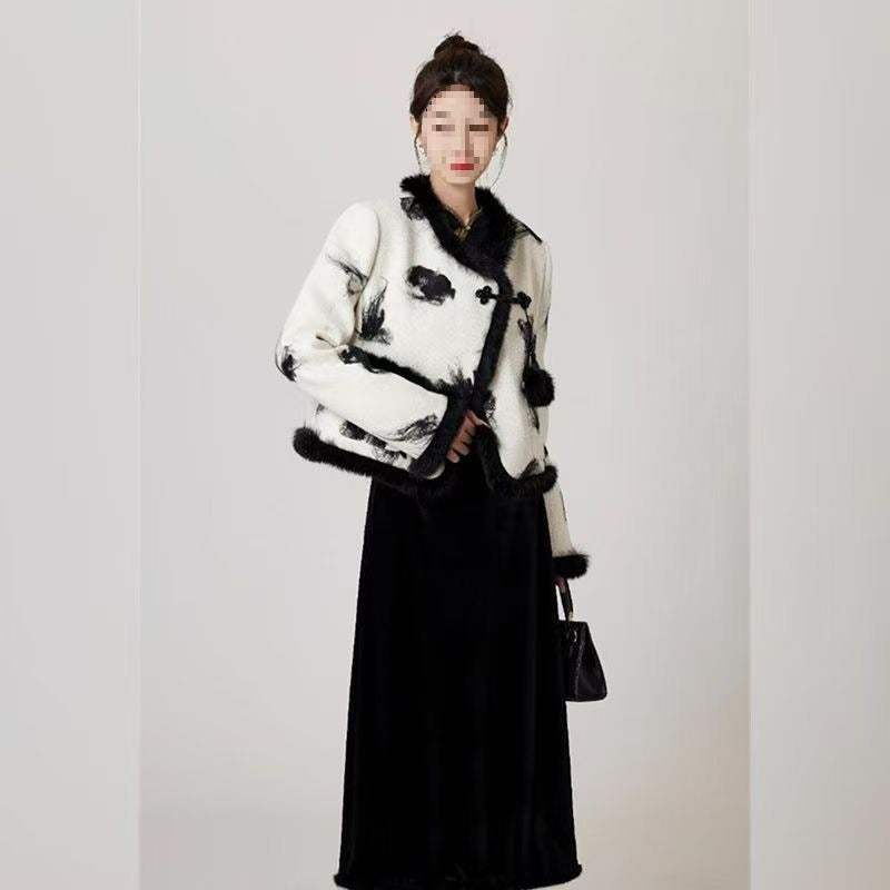 Elegant Fashion Women's Winter Short Wool Coat All-match Western Style Overskirt Retro New Chinese Style suit