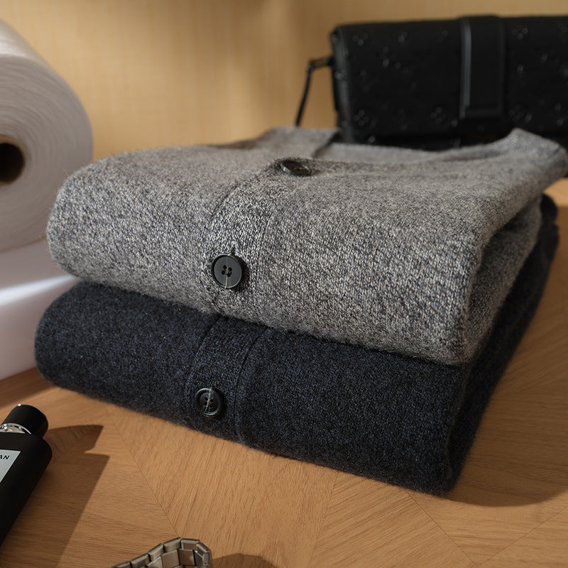 Cashmere Sweater Men's 100% Pure Cashmere Autumn and Winter Casual Loose Easiest for Match Casual V Neck Knitted Warm Cardigan Sweater