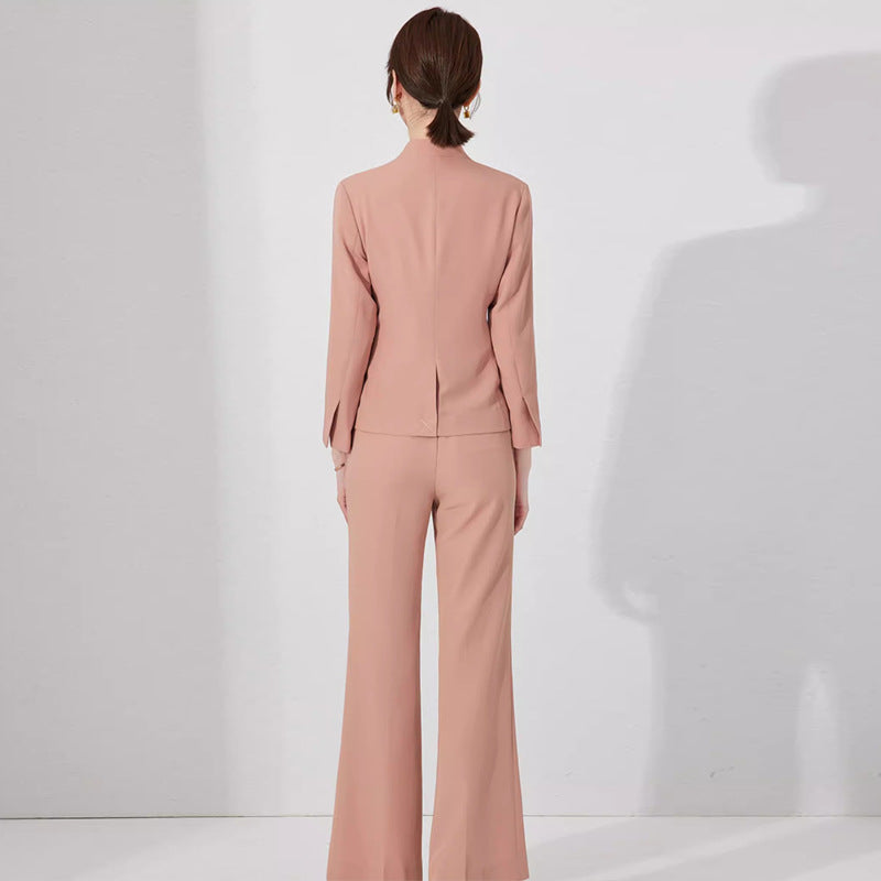 Spring and Autumn New Pink Elegant Goddess Fan Professional Suit Fashion Collarless Broadcasting Host Dress Dress