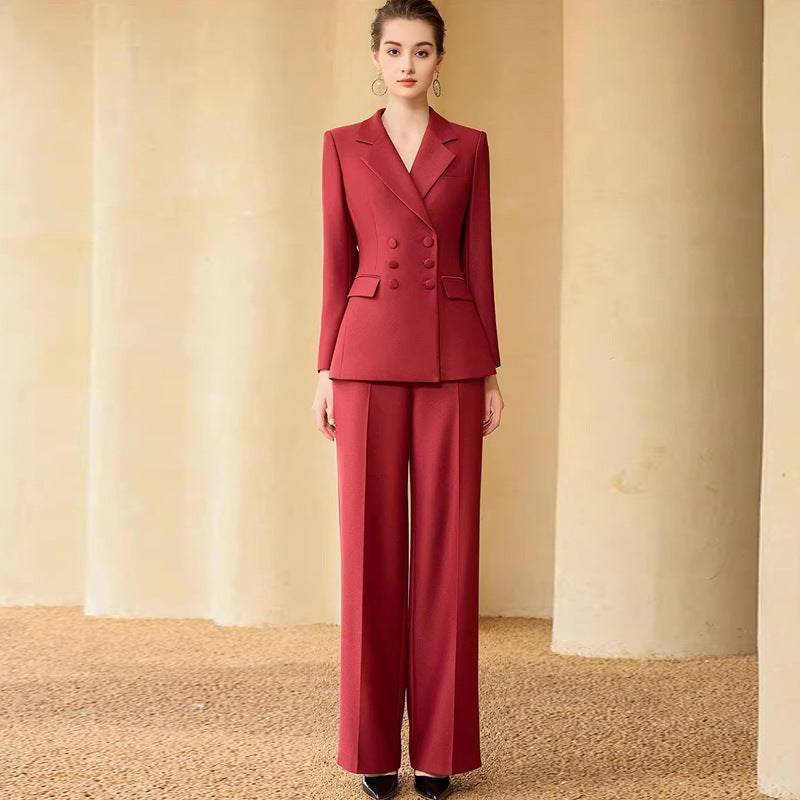 Spring and Autumn New Style Temperament Female President Professional Suit suit Double-breasted High-level Sense Broadcasting Host Dress Work Clothes