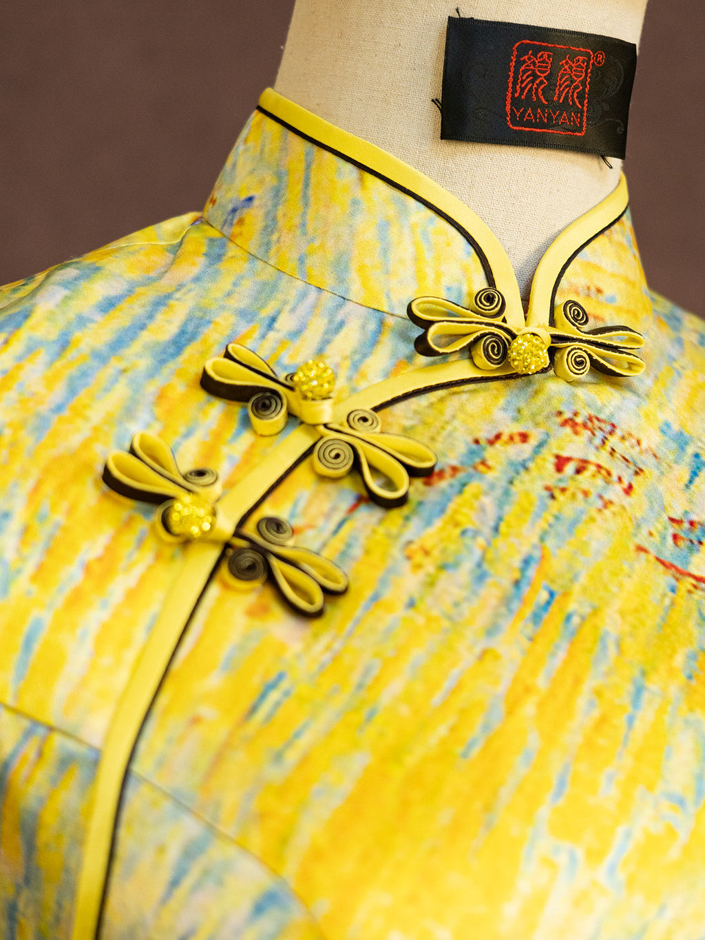 Hand-Painted Original Silk Cheongsam by Yan Yan, Olive Tree Makeup Photo Studio Custom Cheongsam