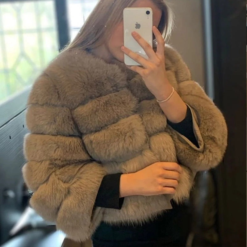 Fashion High-End Young Style Women's Coat, Aliexpress Popular Model, 5-Section Genuine Fox Fur Coat with Fur Integrated