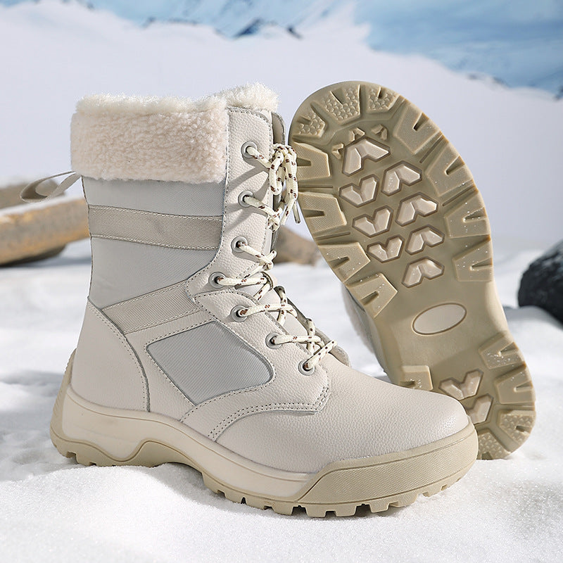 Winter Snow Boots Plush Warm Cotton Shoes Wear-Resistant Sports Outdoor High-Top Lace-Up Women's Boots Cross-Border Large Size Outdoor Shoes