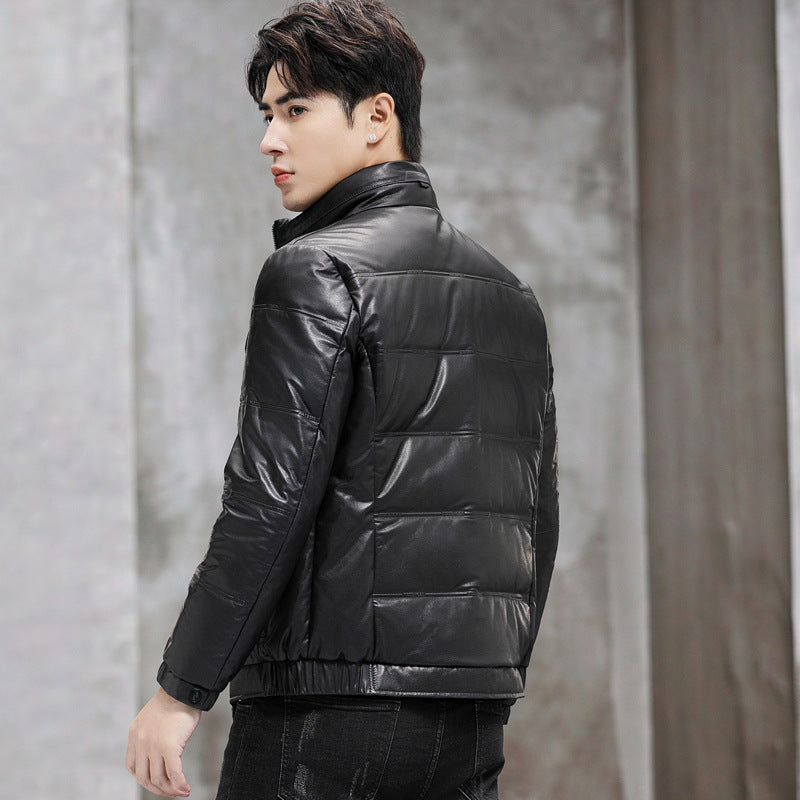 2023 new winter Haining Leather coat men's first layer cowhide down jacket goose down fleece-lined thickened men's coat