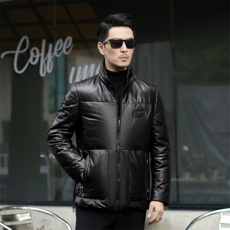 Haining High-end Genuine Leather Men's Coat 2024 Winter Short Authentic Sheepskin Down Jacket Men's Leather Jacket