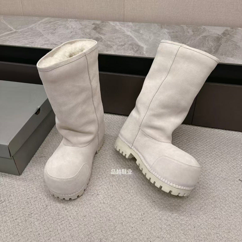 European and American 2024 New High-Definition Winter Anti-Fur High-Top Fur Snow Boots Large-Toe Boots Thick-Soled Fashion Boots