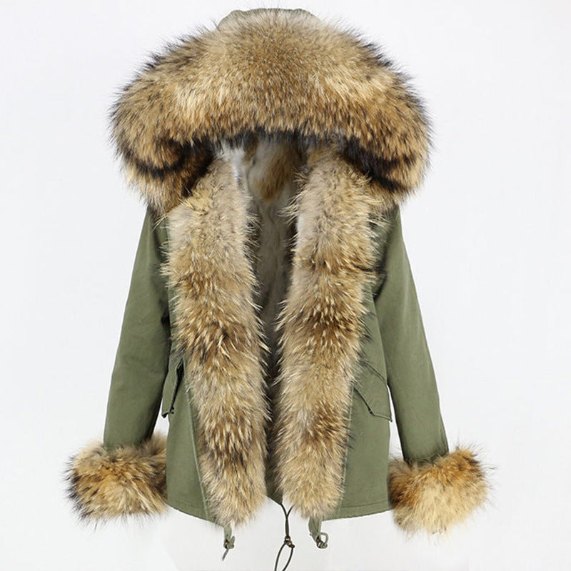 2023 autumn and winter new detachable thickened rabbit fur liner super large raccoon fur fur collar door sleeve fur parker women