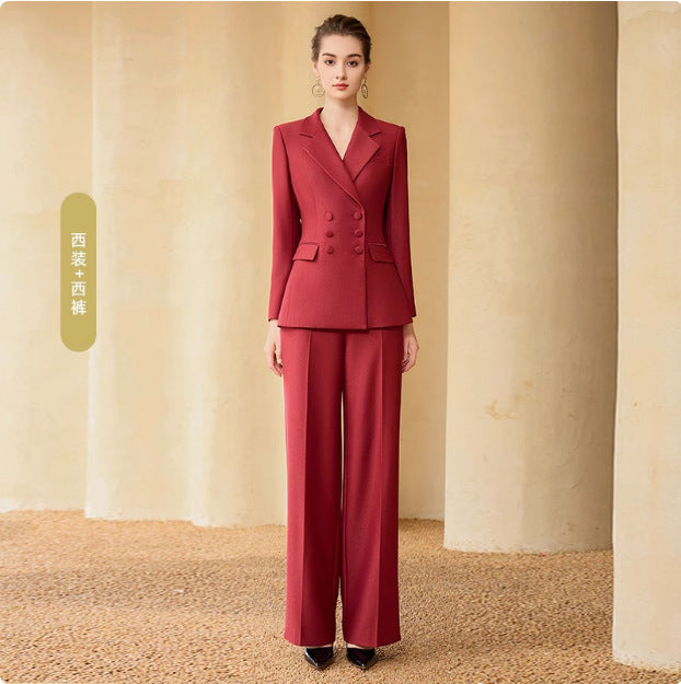 Spring and Autumn New Style Temperament Female President Professional Suit suit Double-breasted High-level Sense Broadcasting Host Dress Work Clothes