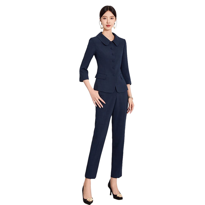Spring and Autumn Fashionable Small Lasel navy blue Suit suit Slim-fit Slimming Retro Style Teachers' Professional Wear Formwork