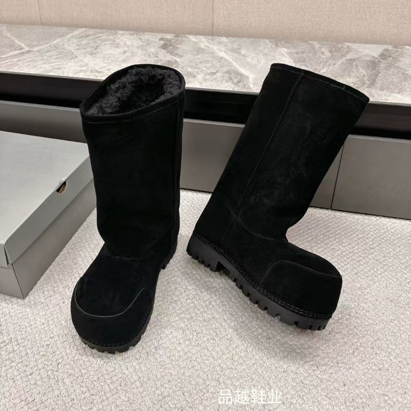 European and American 2024 New High-Definition Winter Anti-Fur High-Top Fur Snow Boots Large-Toe Boots Thick-Soled Fashion Boots