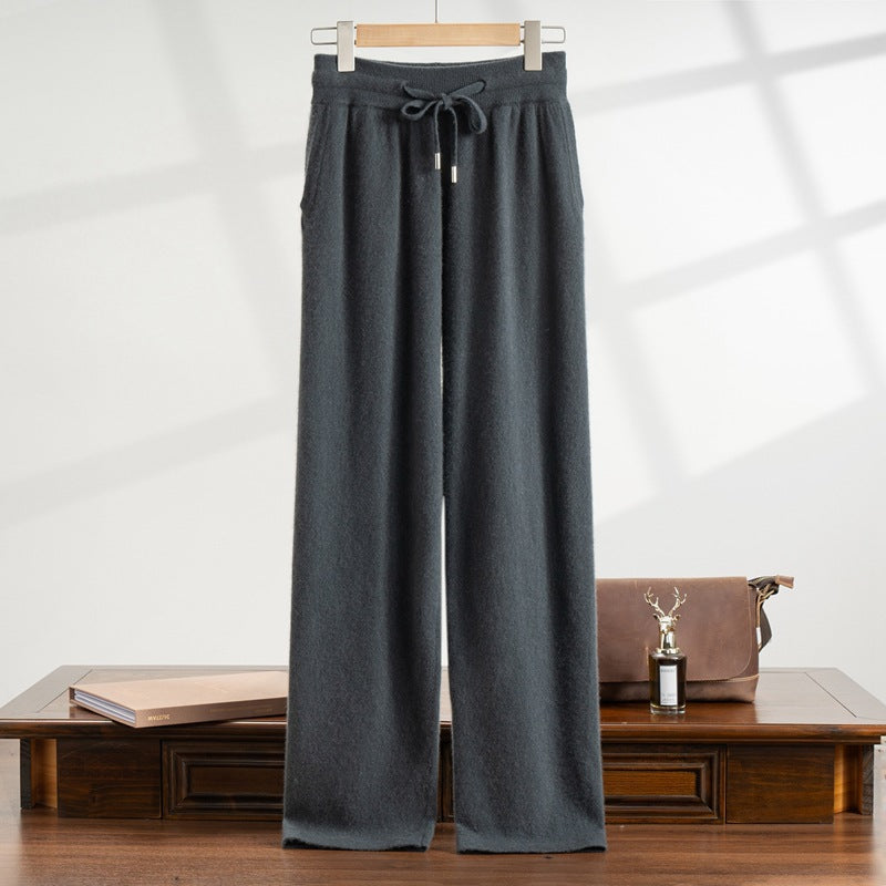 Cashmere sweater casual pants men's 100% pure cashmere autumn and winter New thickened high waist warm outer wear straight pants