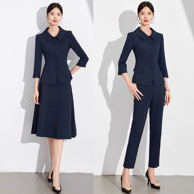 Spring and Autumn Fashionable Small Lasel navy blue Suit suit Slim-fit Slimming Retro Style Teachers' Professional Wear Formwork