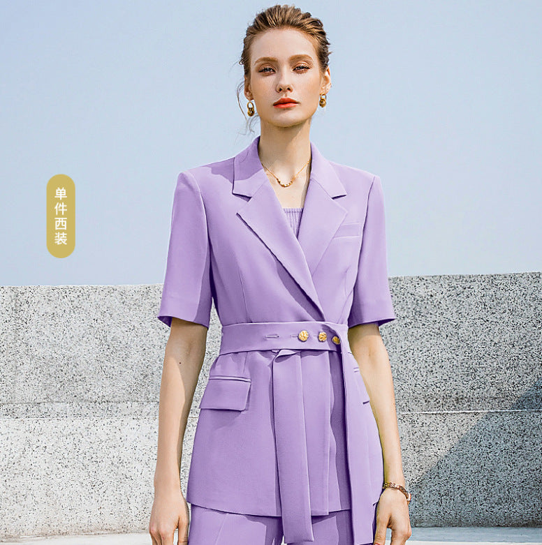 Summer Short-sleeved High-end Fashion Suit suit Temperament Female President Double-breasted Suit Pants Professional Business Dress