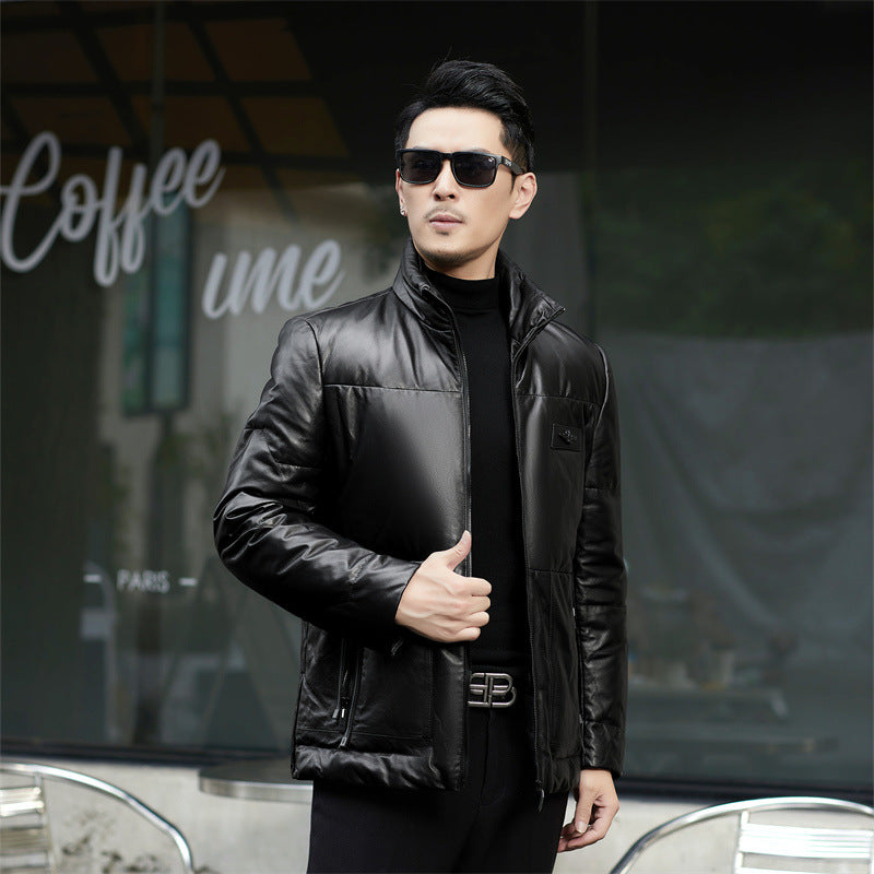 Haining High-end Genuine Leather Men's Coat 2024 Winter Short Authentic Sheepskin Down Jacket Men's Leather Jacket