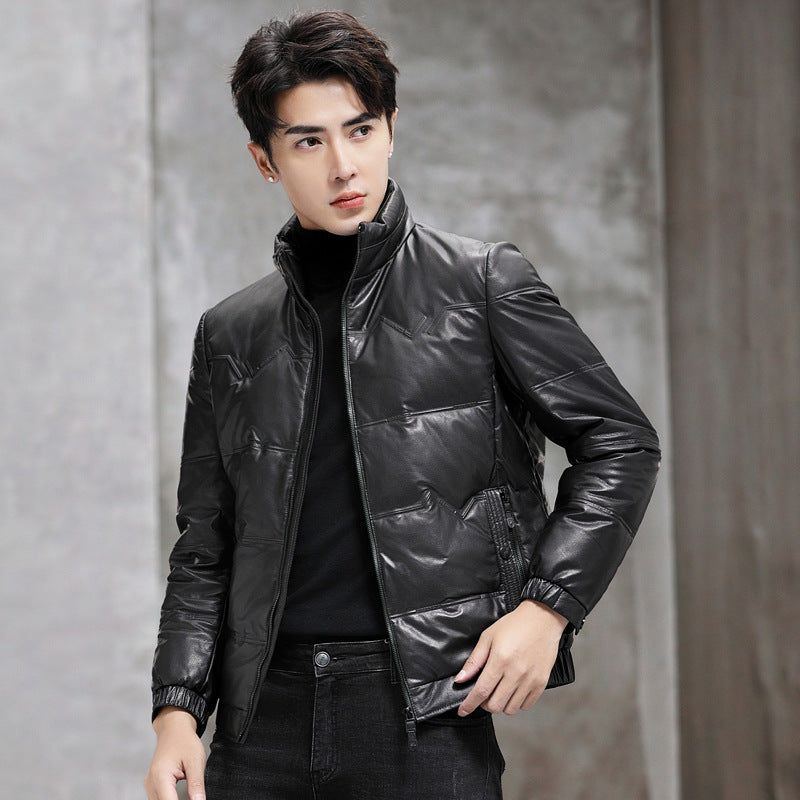 2023 new winter Haining Leather coat men's first layer cowhide down jacket goose down fleece-lined thickened men's coat