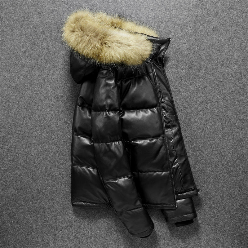 Sheepskin Down Jacket Winter Coat Warm New Thickened Casual Men's Detachable Hat Fur Collar Raccoon Fur