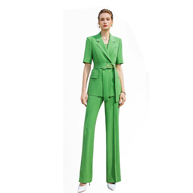 Summer Short-sleeved High-end Fashion Suit suit Temperament Female President Double-breasted Suit Pants Professional Business Dress