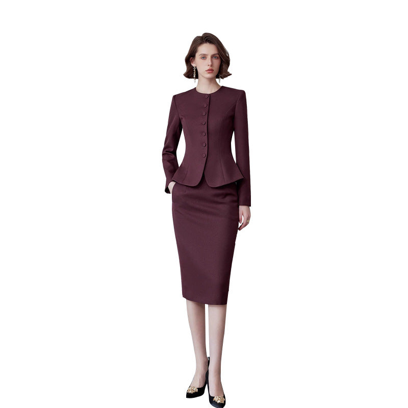 AD Ancora Red Suit Jacket Female Temperament Socialite High Sense Slim-fit Crewneck suit Workplace Commuter Two-piece Set
