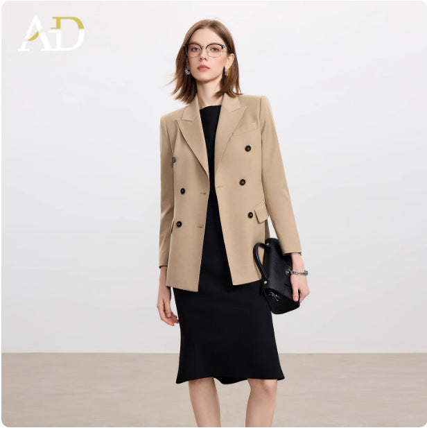 Ad Wool Suit Women's Autum 2025 New Popular High-End Business Wear Two-Piece Khaki Long-Sleeved Suit