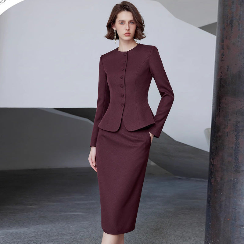 AD Ancora Red Suit Jacket Female Temperament Socialite High Sense Slim-fit Crewneck suit Workplace Commuter Two-piece Set