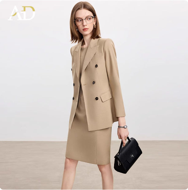 Ad Wool Suit Women's Autum 2025 New Popular High-End Business Wear Two-Piece Khaki Long-Sleeved Suit