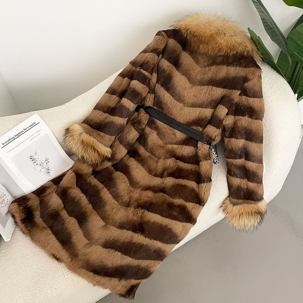 Winter 2025 New Style Raccoon Fur Collar Rabbit Fur All-In-One Fashionable Long Fur Slimming Look Style Outwear Jacket